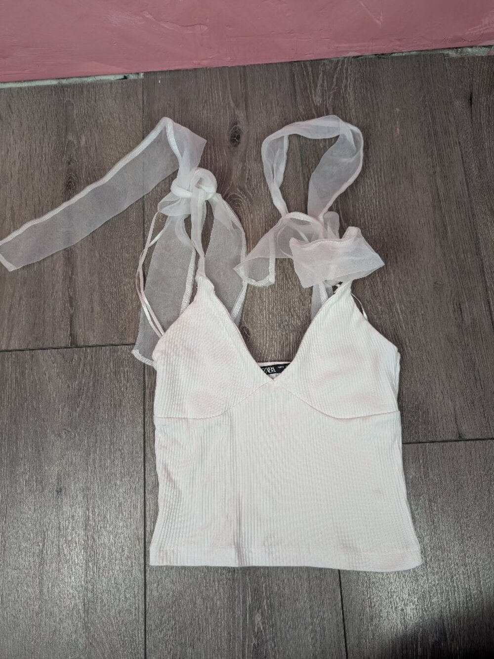 Zara white cami with bow ties